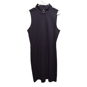 Lauren Ralph Lauren 3/4 Zip Front Black Pullover Midi Dress Large